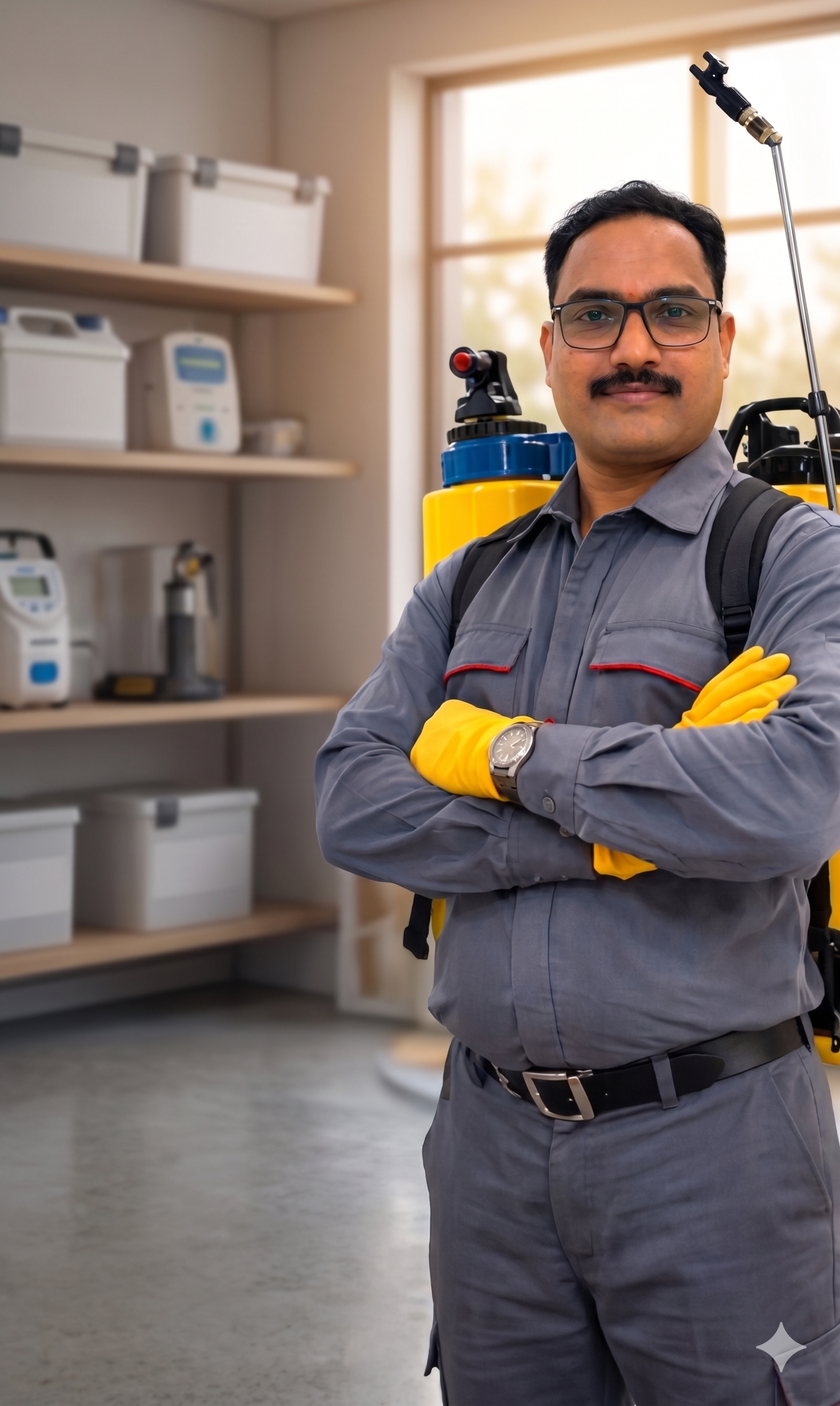 Professional pest control team conducting thermal fogging